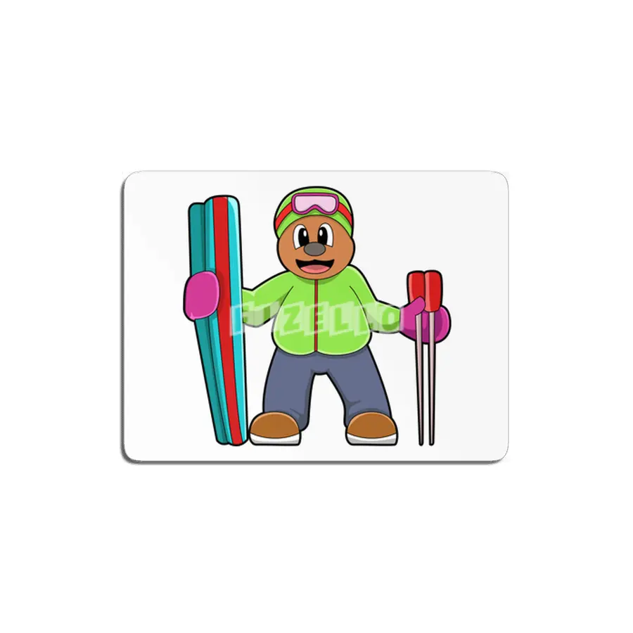 Bear as Skier with Ski & Ski poles MDF Tablo