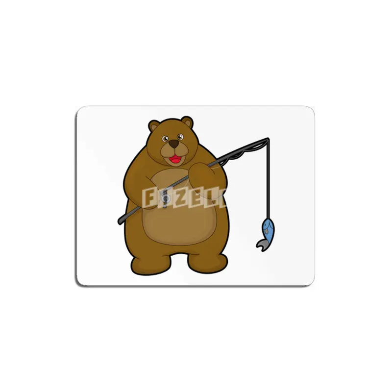 Bear at Fishing with Fishing rod & Fish MDF Tablo