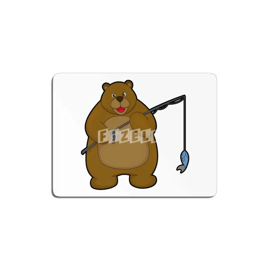 Bear at Fishing with Fishing rod & Fish MDF Tablo