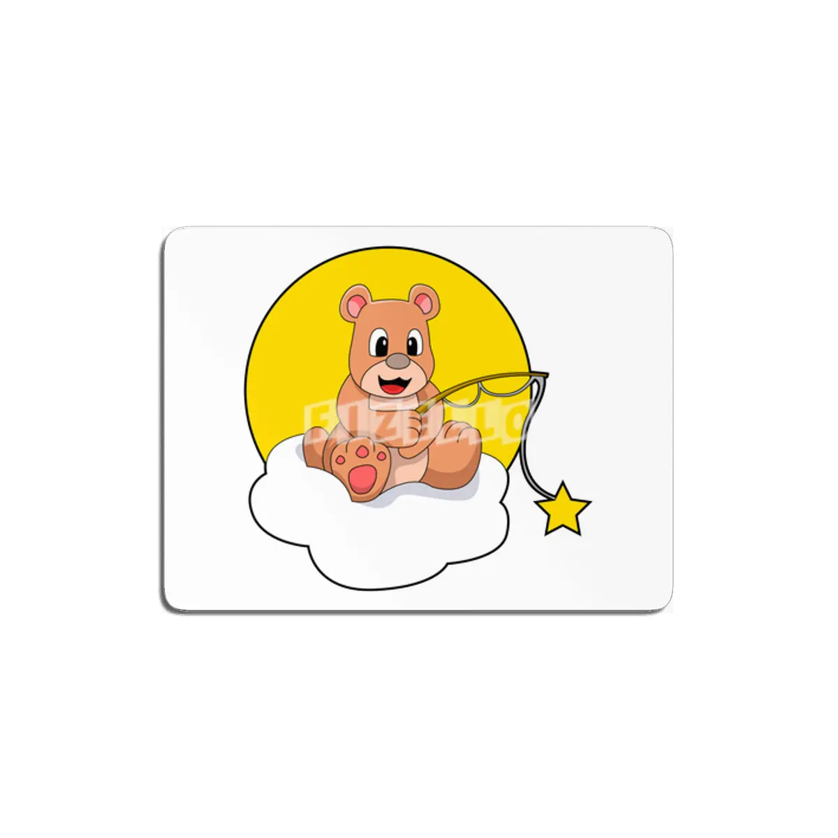 Bear at Fishing with Fishing rod on Cloud MDF Tablo