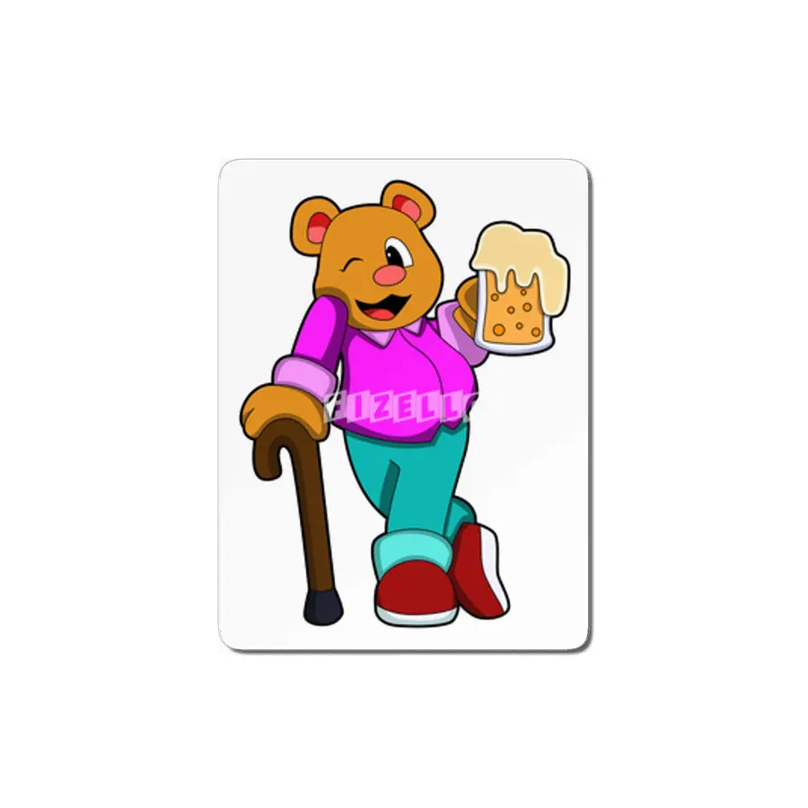 Bear with Glass of Beer & Walkingstick MDF Tablo