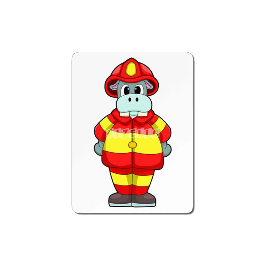 Hippo as Firefighter at Fire department with Hat MDF Tablo