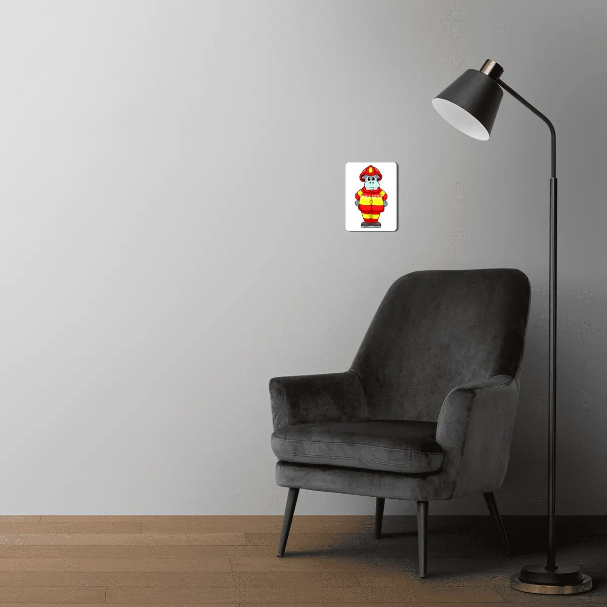Hippo as Firefighter at Fire department with Hat MDF Tablo