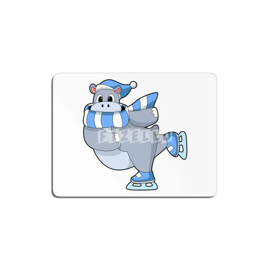 Hippo at Ice skating with Ice skates MDF Tablo