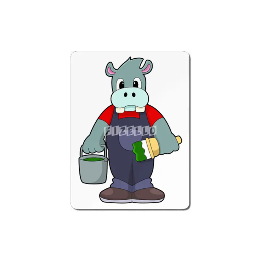 Hippo at Painting with Bucket of Paint & Brush MDF Tablo