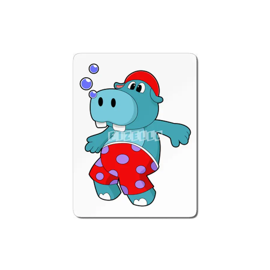 Hippo at Swimming with Swimming trunks MDF Tablo