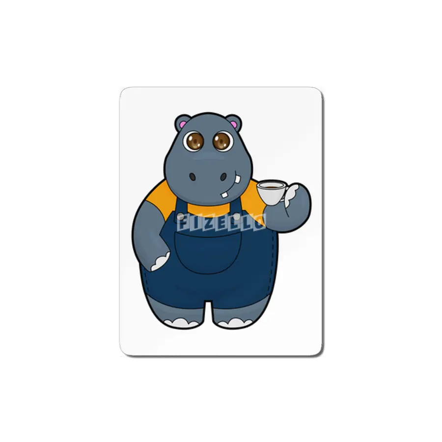 Hippo with Cup of Coffee MDF Tablo