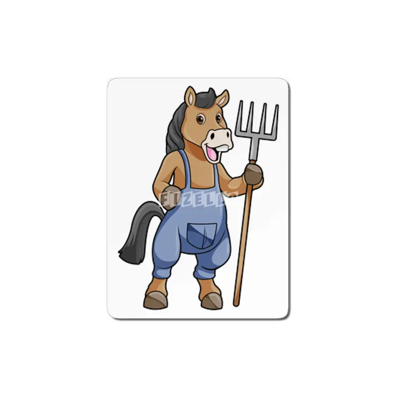 Horse as Farmer with Rake MDF Tablo