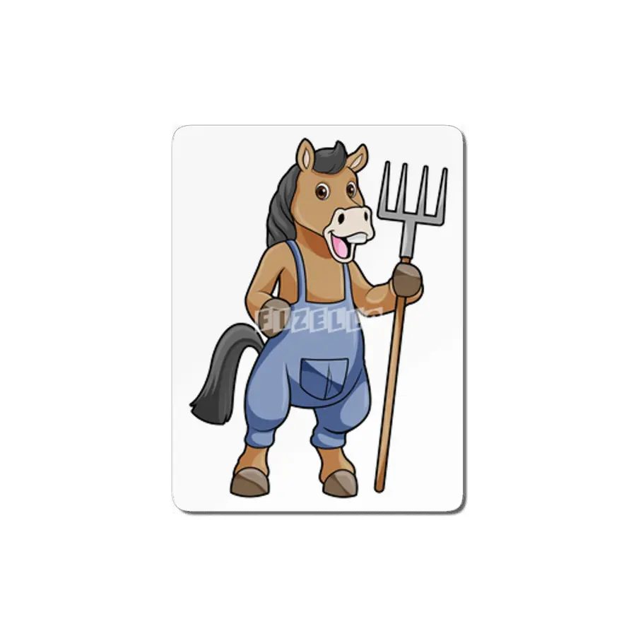 Horse as Farmer with Rake MDF Tablo