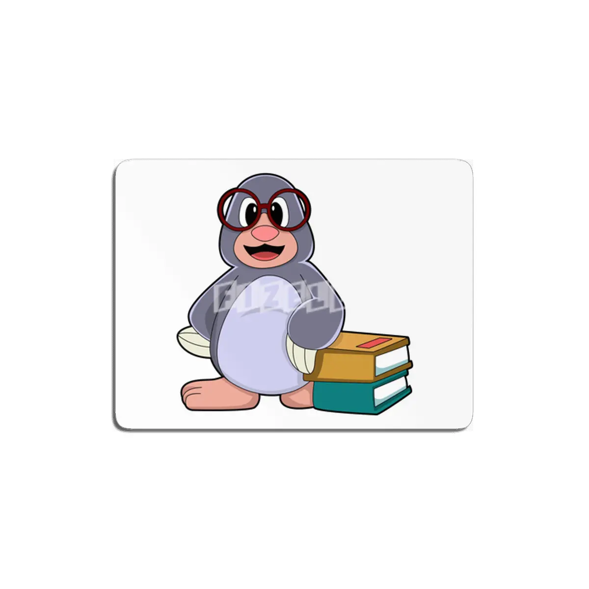 Mole with Glasses & Books MDF Tablo