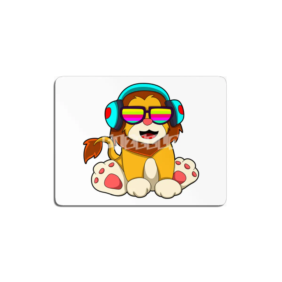 Lion at Music with Headphone & Glasses MDF Tablo