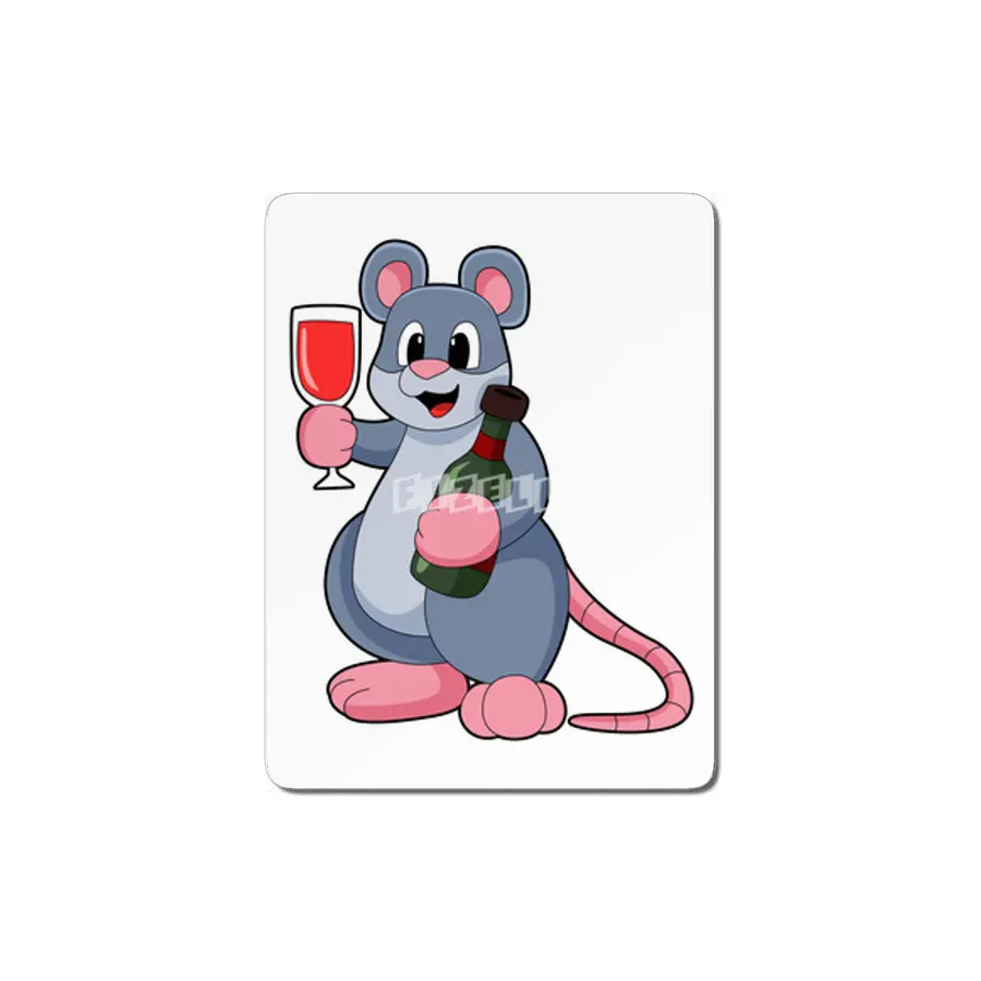 Mouse with Glass of Wine & Bottle Wine MDF Tablo