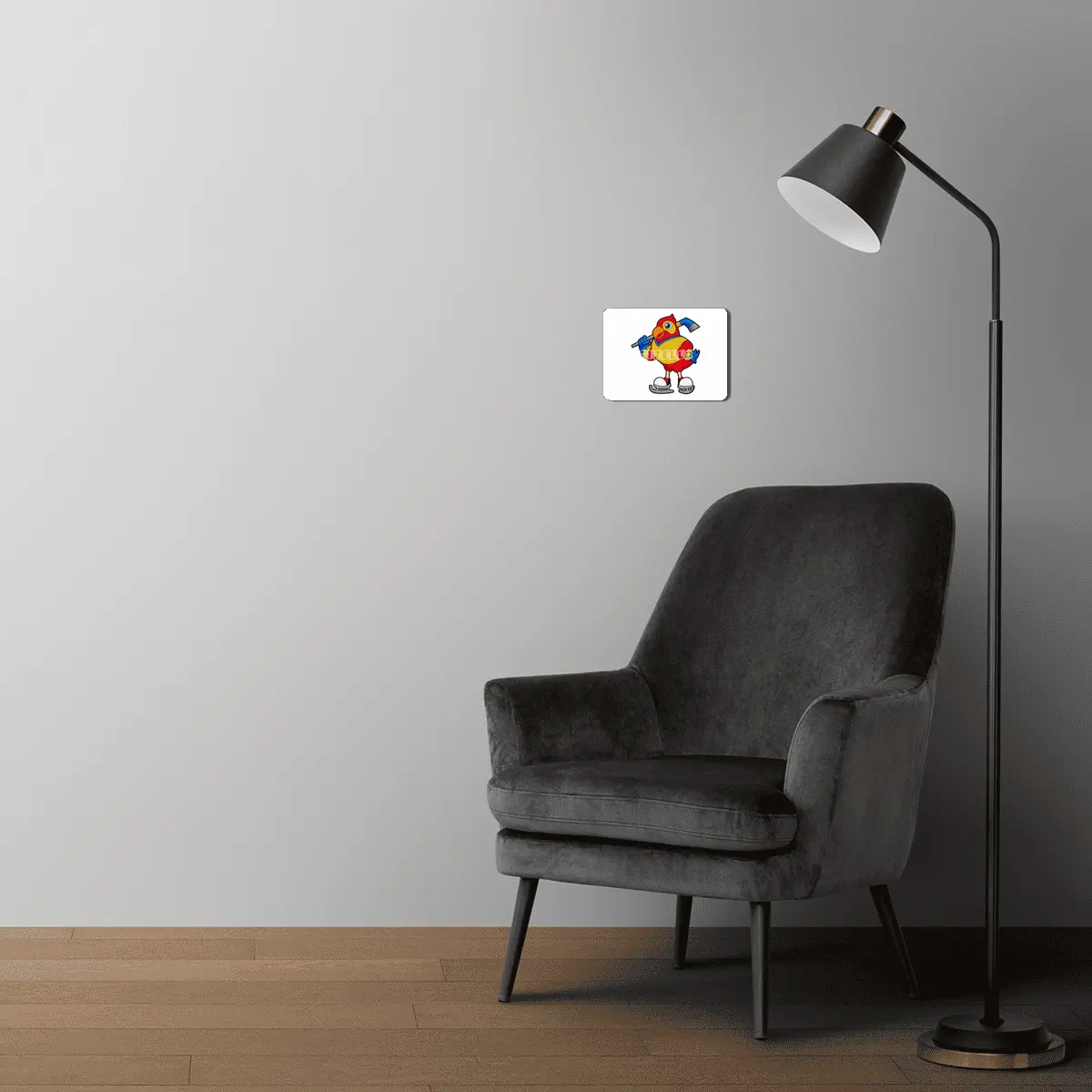 Parrot at Ice hockey with Ice hockey stick MDF Tablo