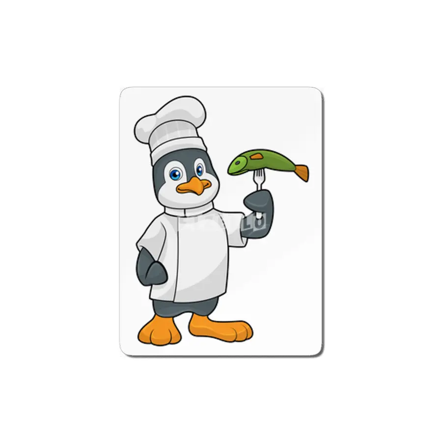 Penguin as Cook with Fish & Cooking apron MDF Tablo