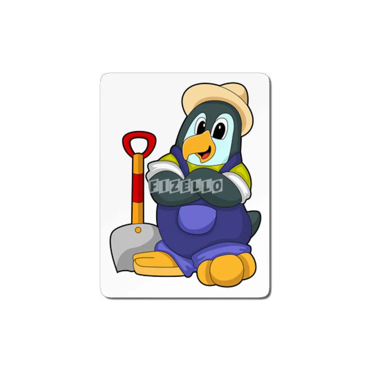Penguin as Farmer with Shovel MDF Tablo