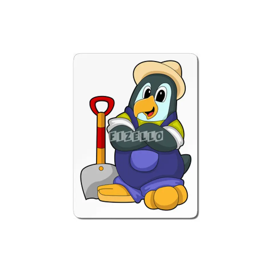 Penguin as Farmer with Shovel MDF Tablo
