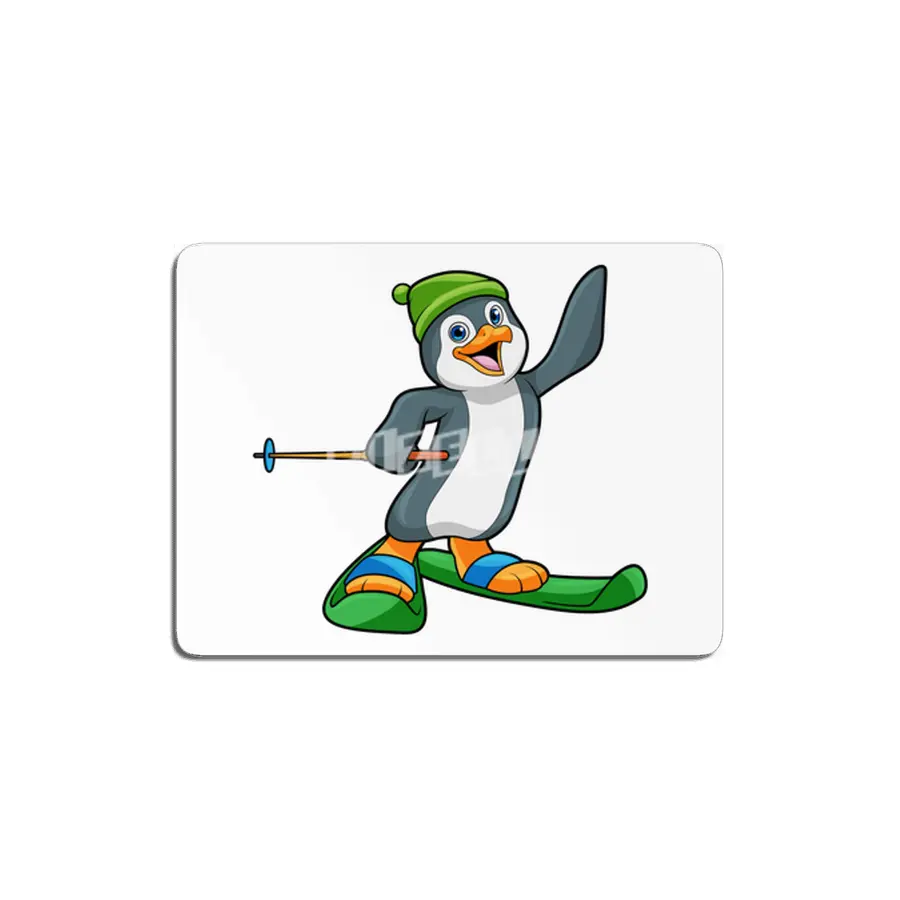 Penguin as Skier with Ski & Cap MDF Tablo