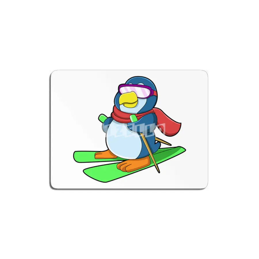 Penguin as Skier with Ski Scarf & Sunglasses MDF Tablo
