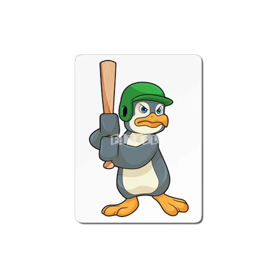 Penguin at Baseball with Baseball bat & Helmet MDF Tablo