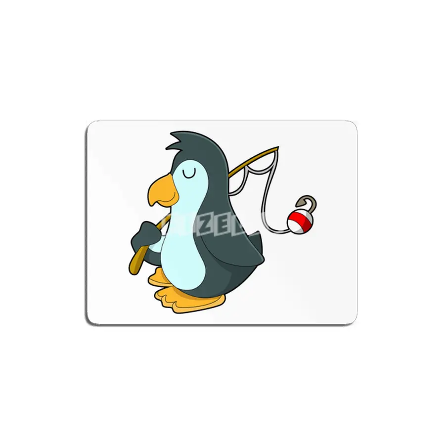 Penguin at Fishing with Fishing rod MDF Tablo