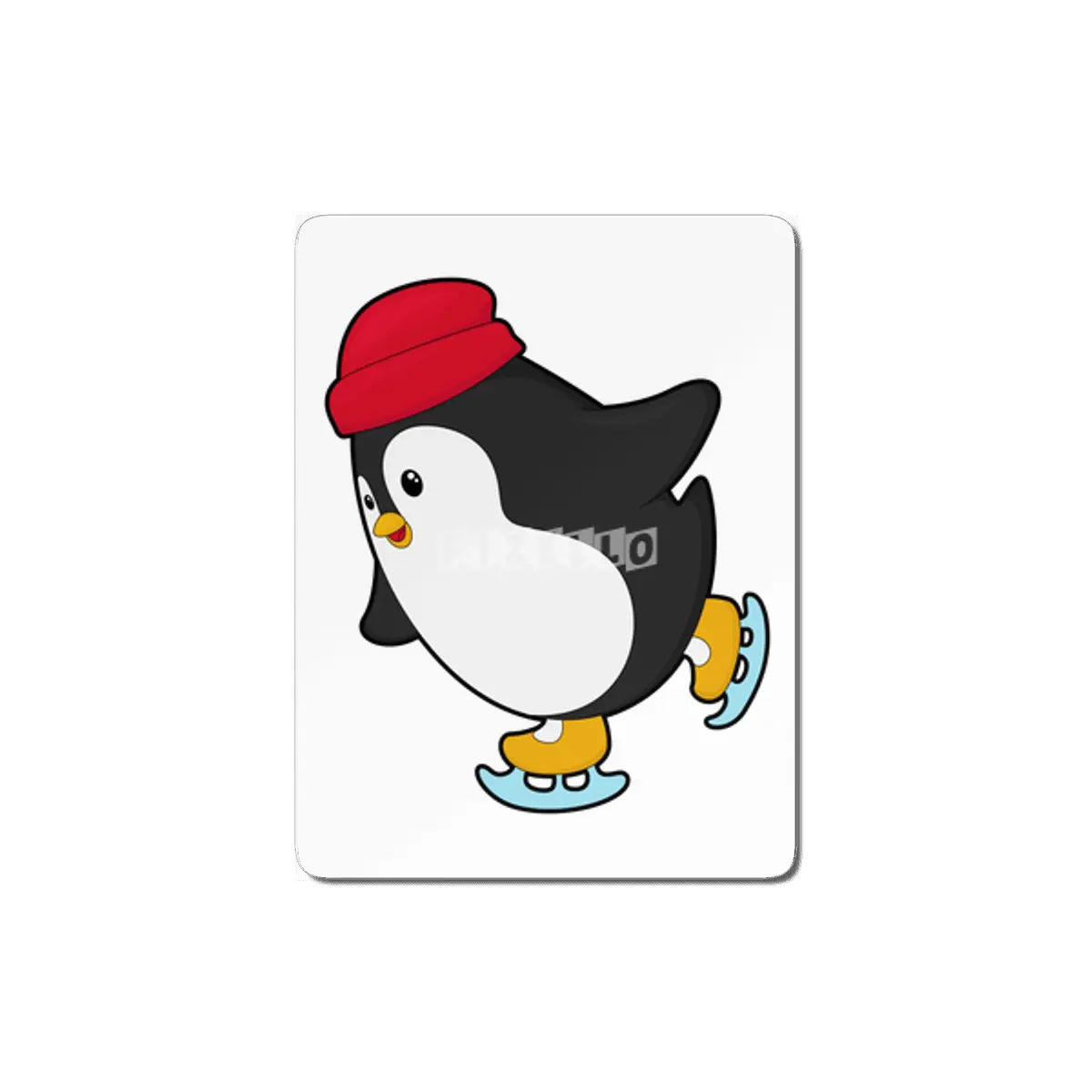 Penguin at Ice skating with Hat MDF Tablo