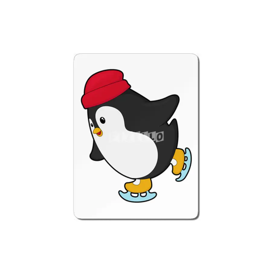Penguin at Ice skating with Hat MDF Tablo