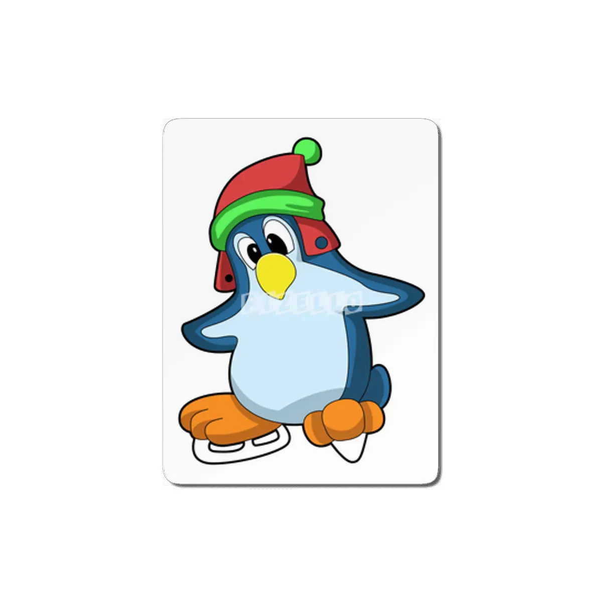 Penguin at Ice skating with Ice skates MDF Tablo