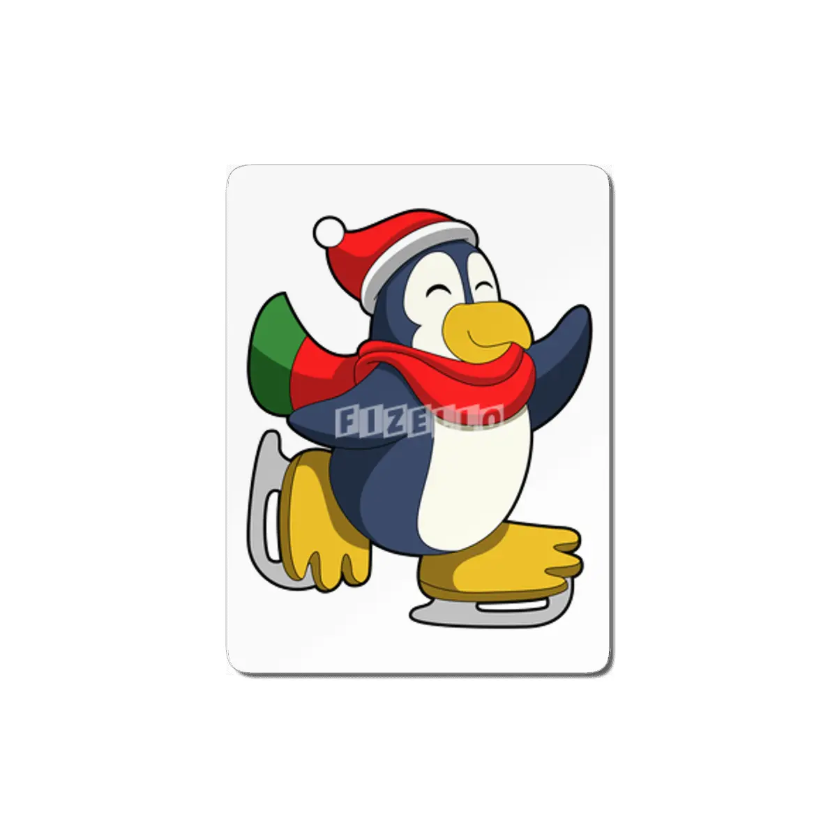Penguin at Ice skating with Ice skates MDF Tablo