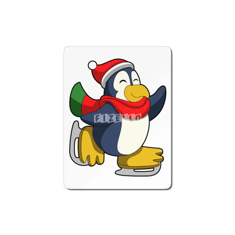 Penguin at Ice skating with Ice skates MDF Tablo