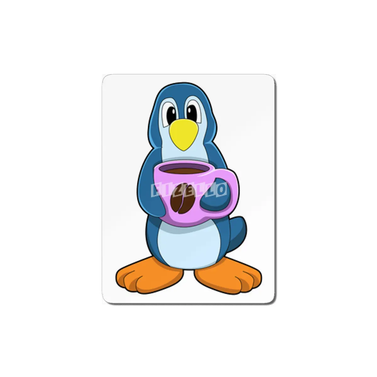 Penguin with Cup of Coffee MDF Tablo