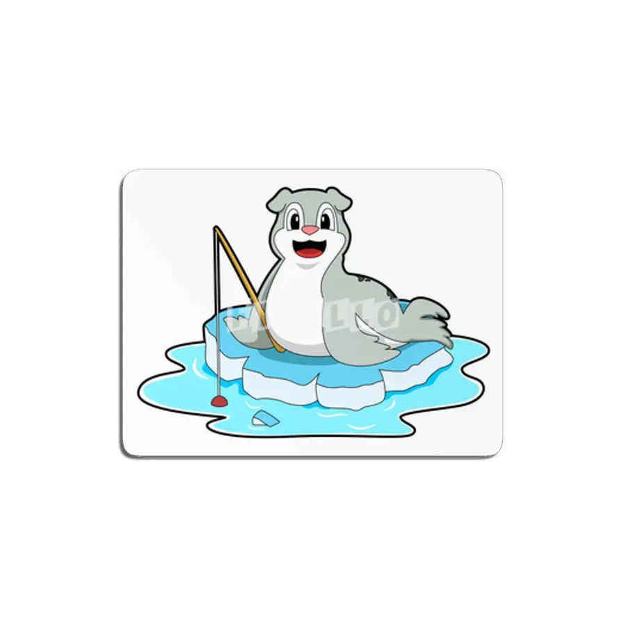 Seal at Fishing with Fishing rod MDF Tablo