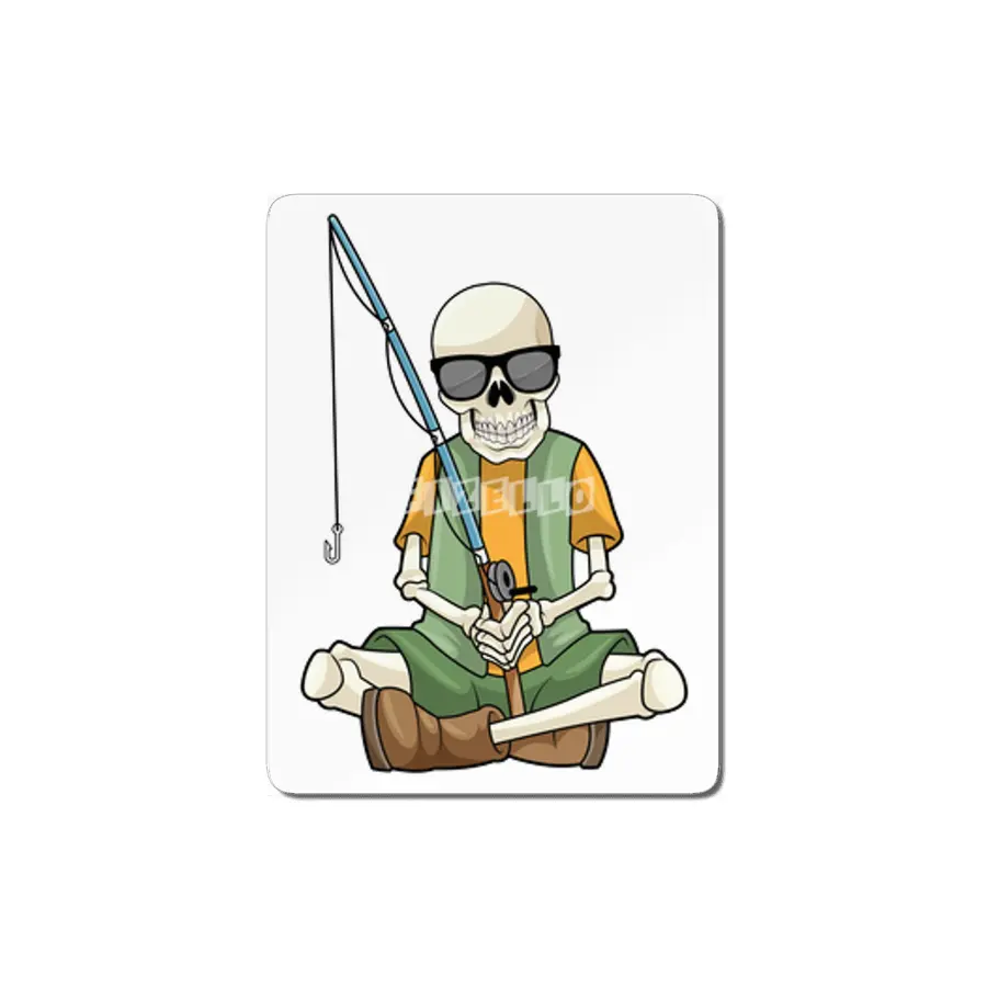 Skeleton at Fishing with Fishing rod MDF Tablo