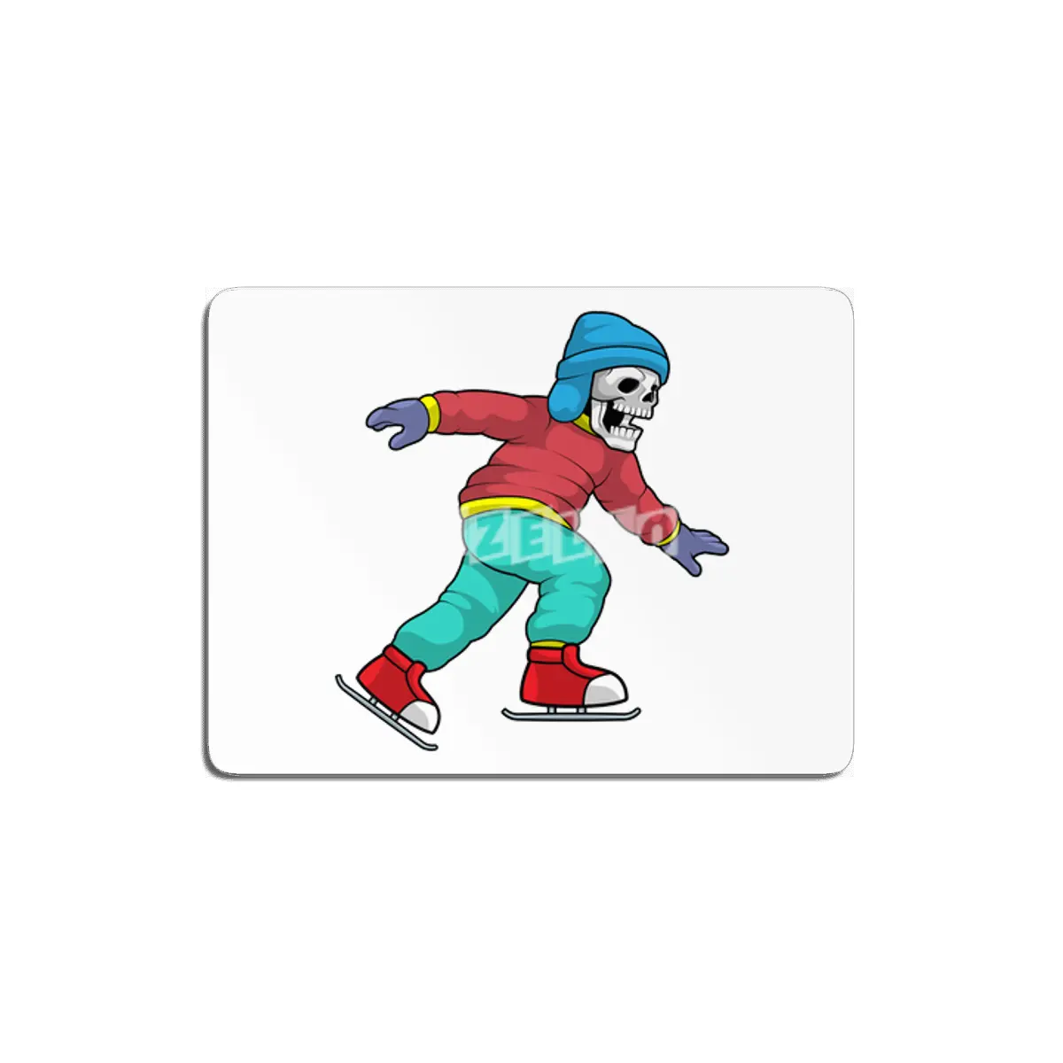 Skeleton at Ice skating with Ice skates MDF Tablo