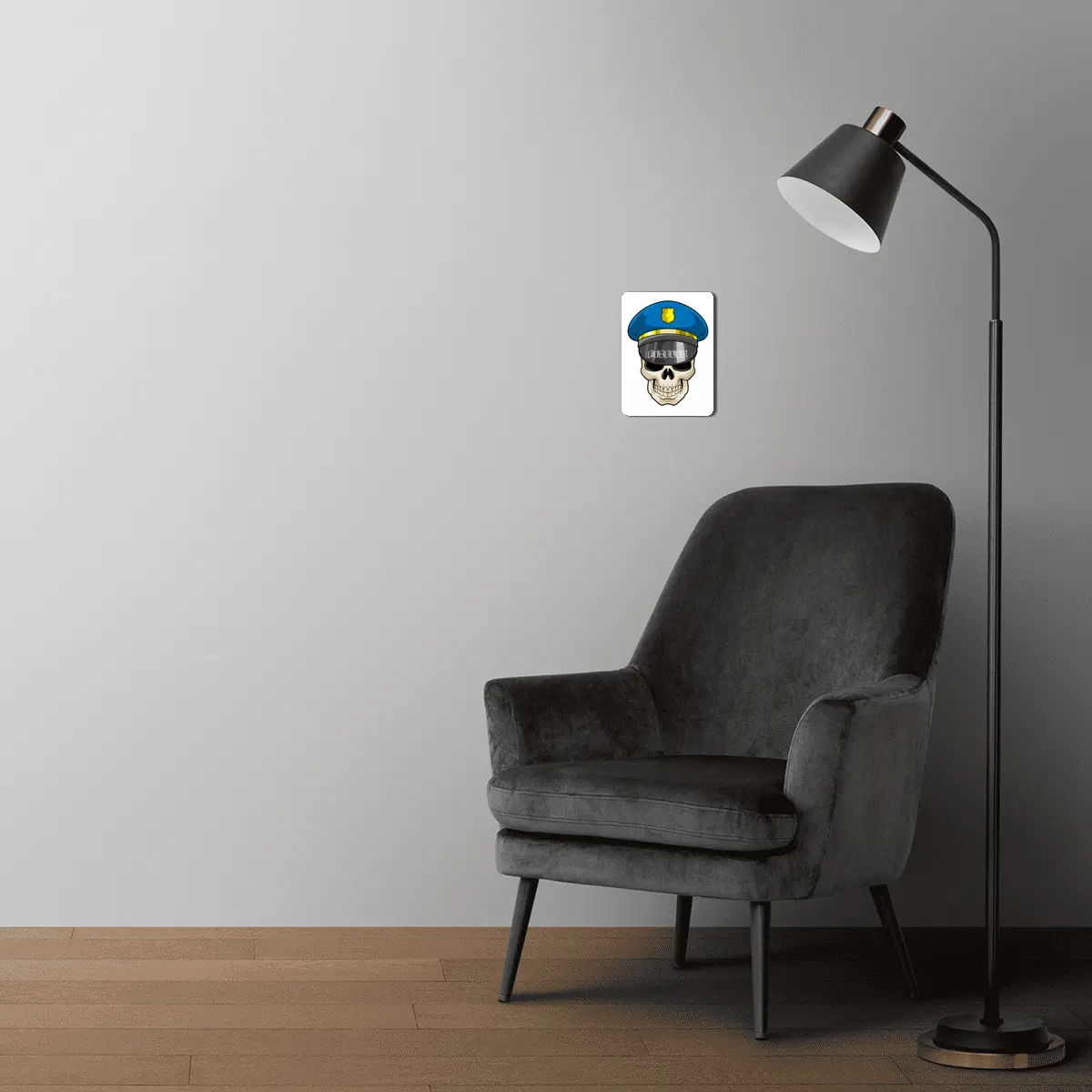 Skull as Police officer with Police hat MDF Tablo