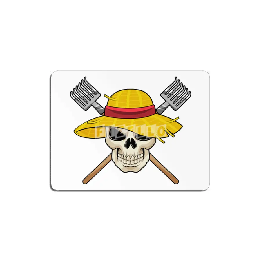 Skull with Hat as Farmer with Rake MDF Tablo