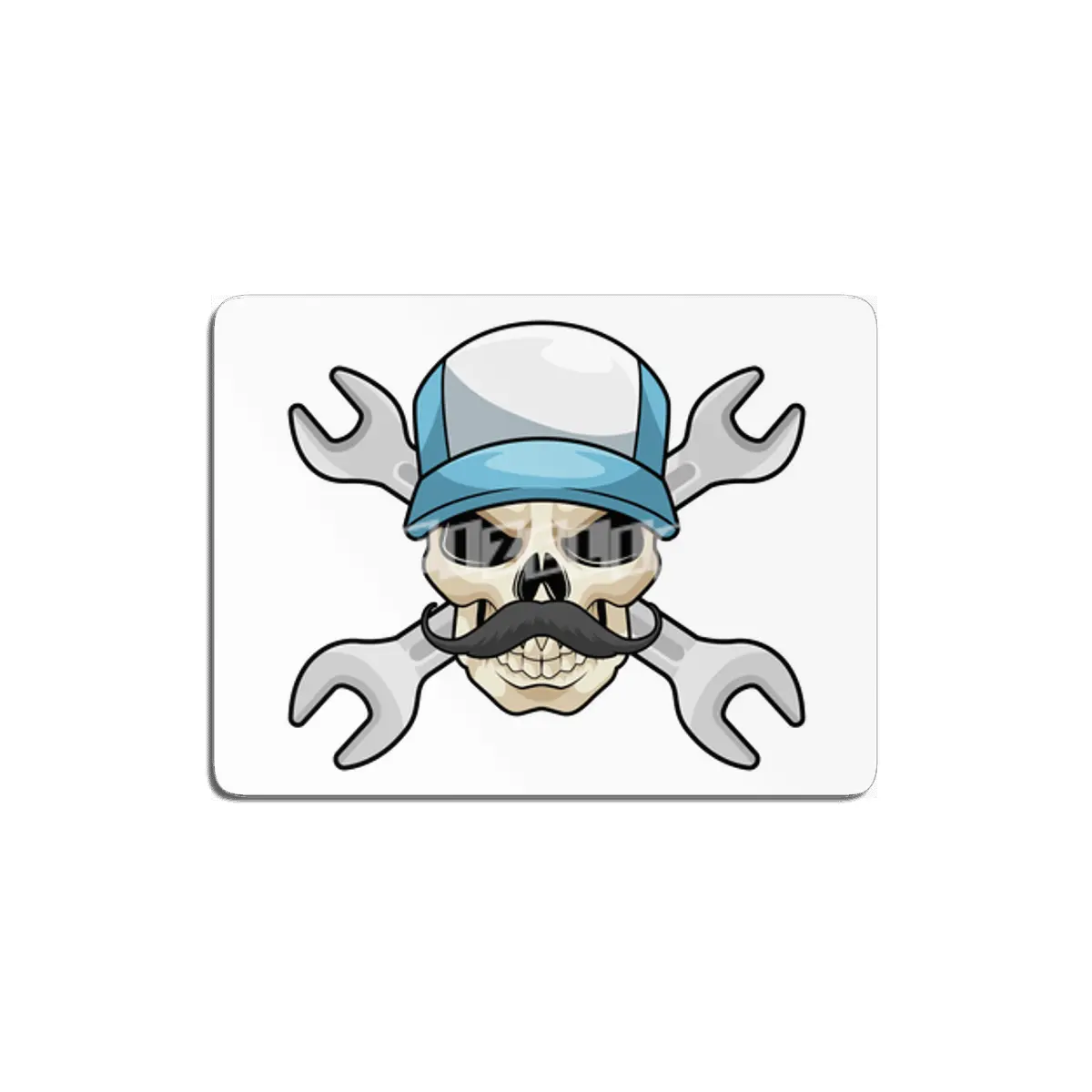 Skull with Mustache & Wrench MDF Tablo