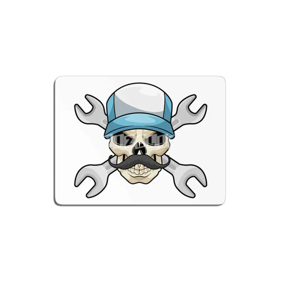 Skull with Mustache & Wrench MDF Tablo