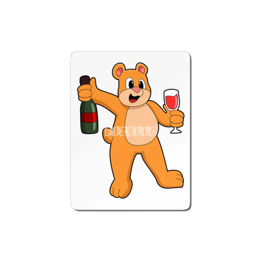 Bear with Glass of Wine & Bottle Wine MDF Tablo
