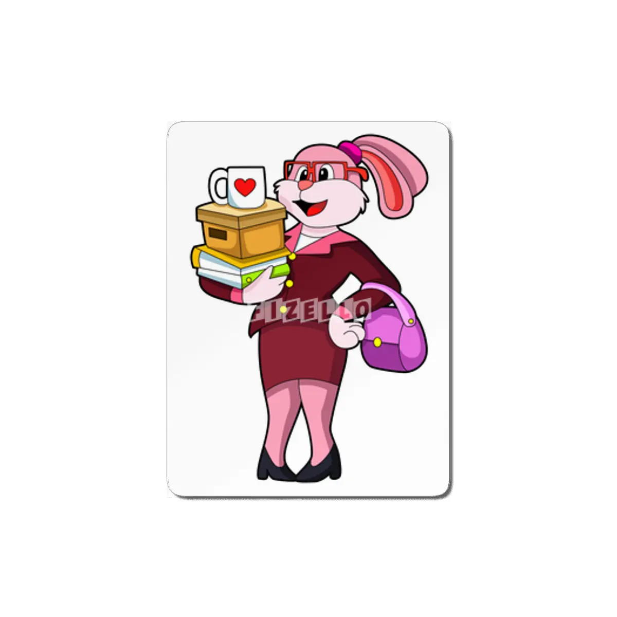 Bunny as Secretary with Cup Books & Carton MDF Tablo