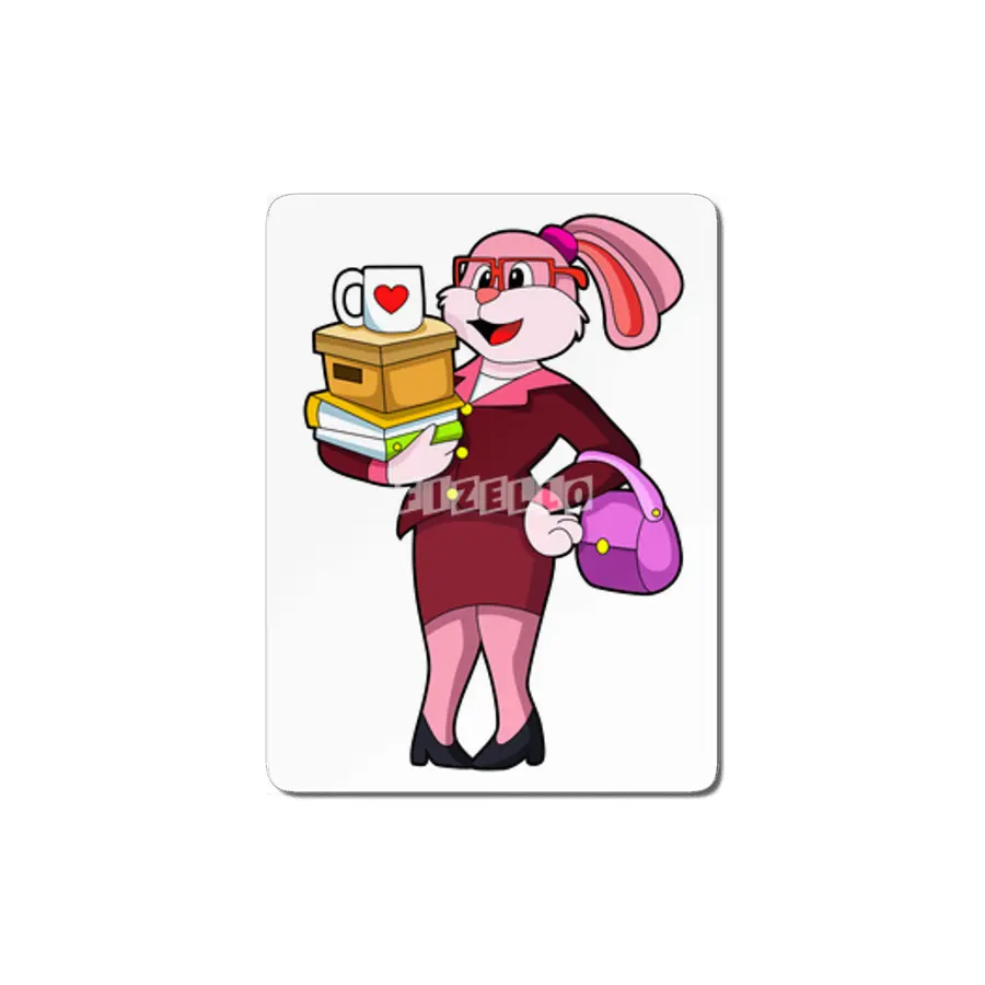 Bunny as Secretary with Cup Books & Carton MDF Tablo