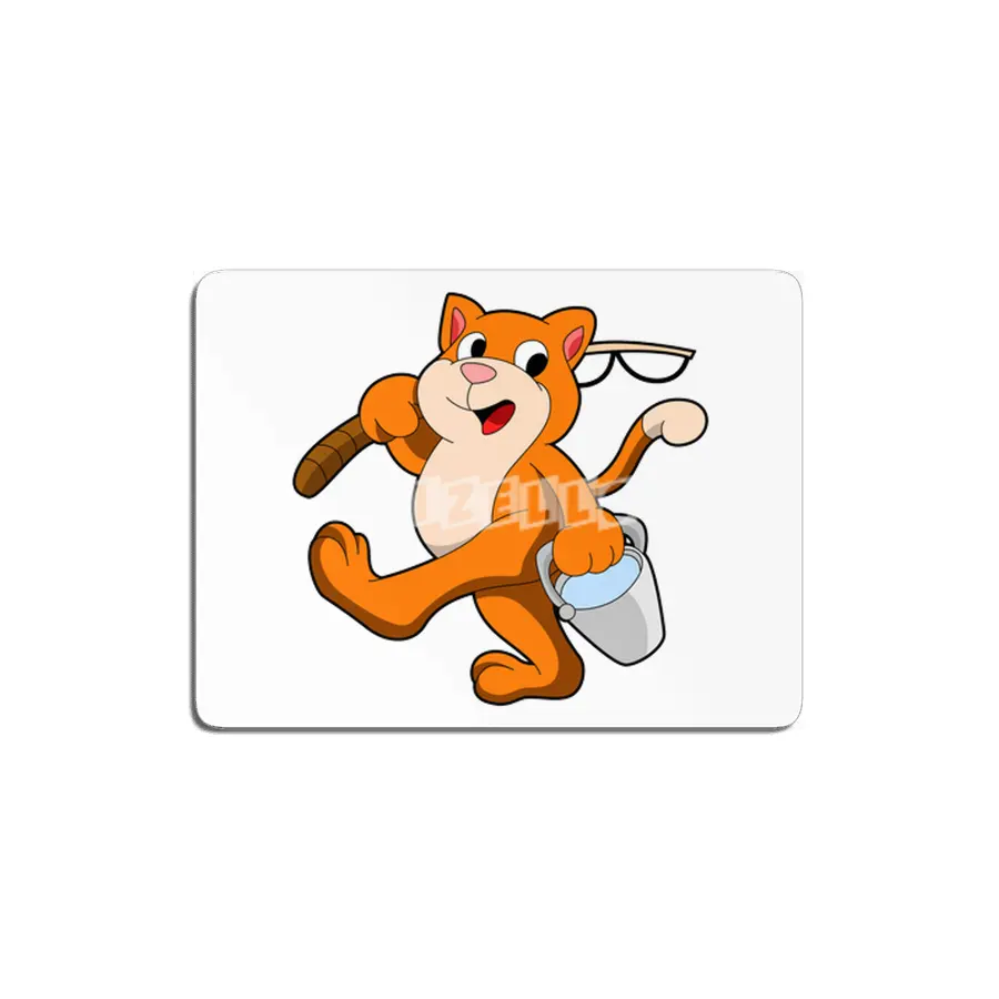 Cat as Angler with Fishing rod & Bucket of Water MDF Tablo