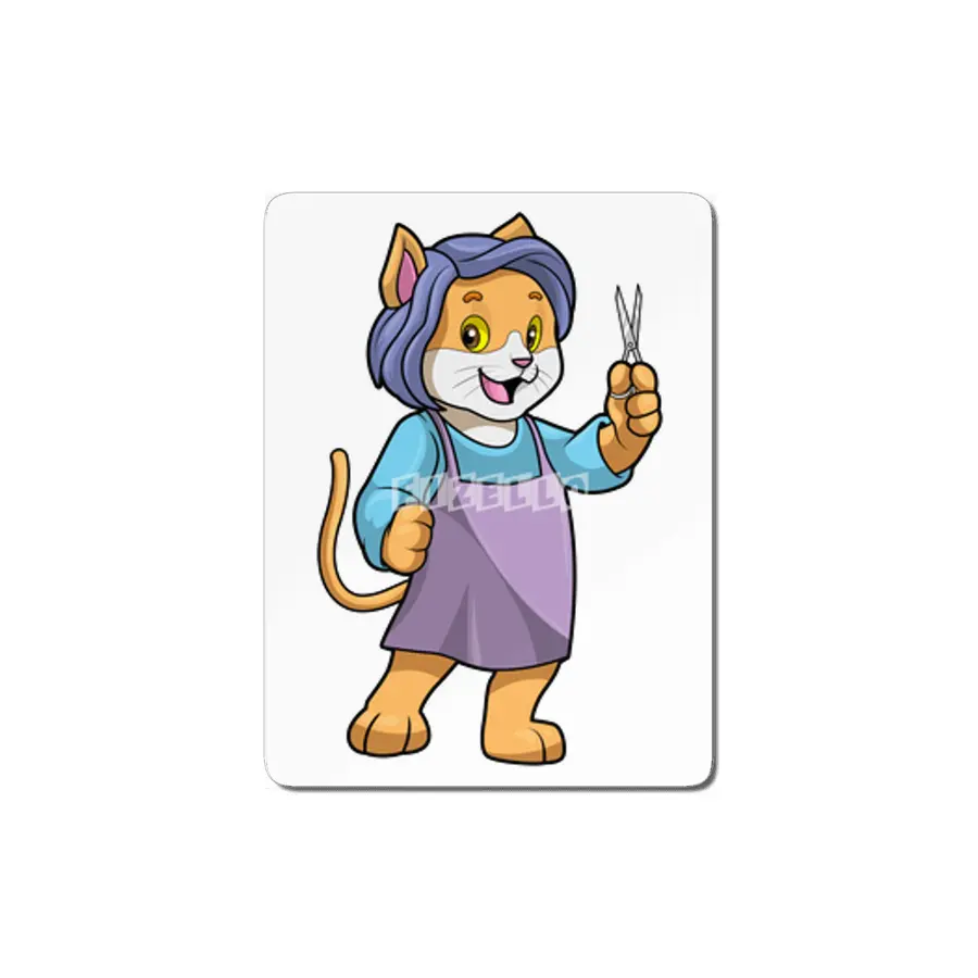 Cat as Hairdresser with Scissors MDF Tablo