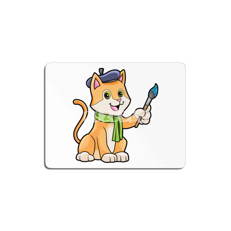 Cat as Painter with Brush & Scarf MDF Tablo