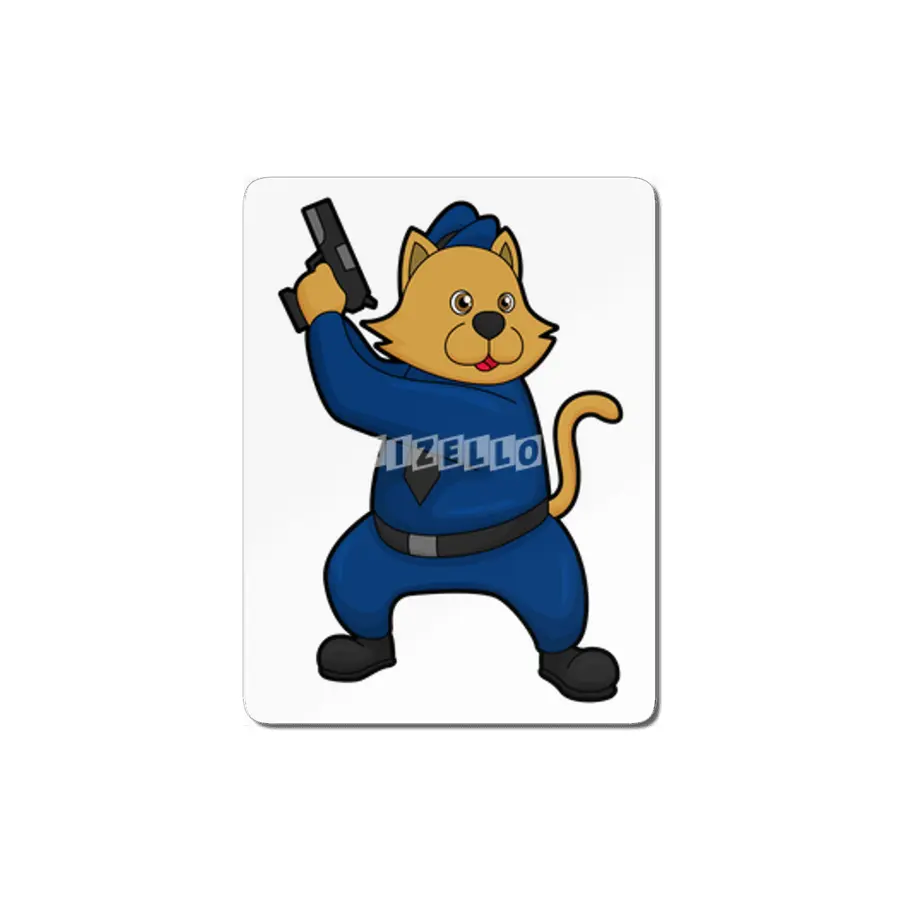 Cat as Police officer with Gun MDF Tablo