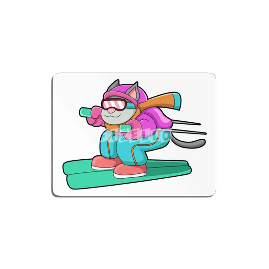 Cat as Ski jumper with Ski & Ski goggles MDF Tablo