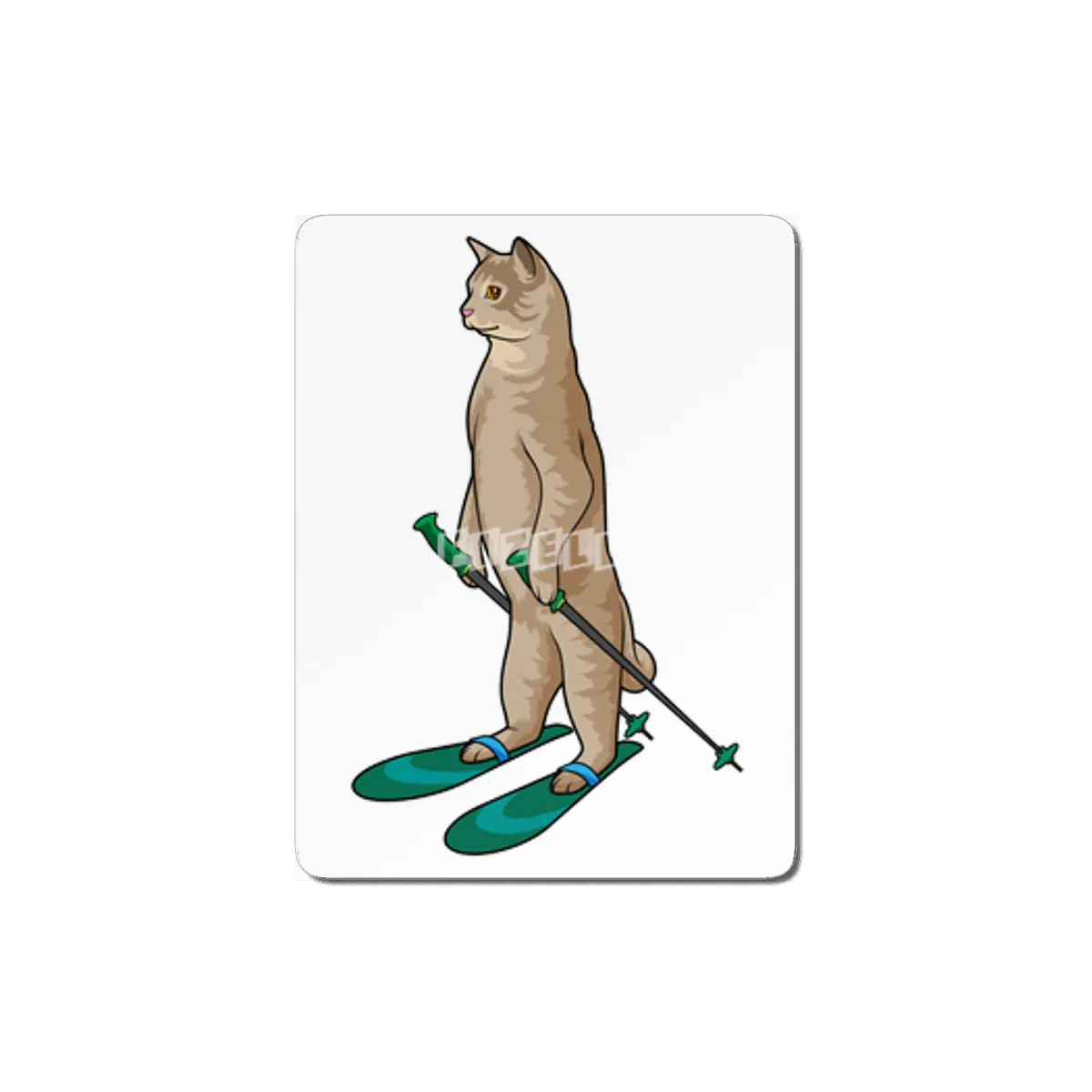 Cat as Skier with Ski and Ski poles MDF Tablo
