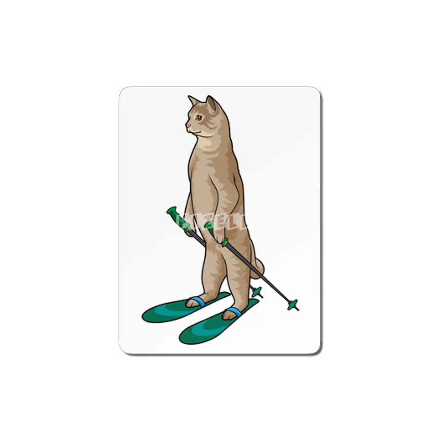 Cat as Skier with Ski and Ski poles MDF Tablo