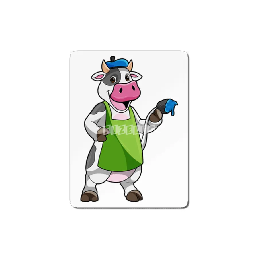 Cow as Painter with Paint & Apron MDF Tablo