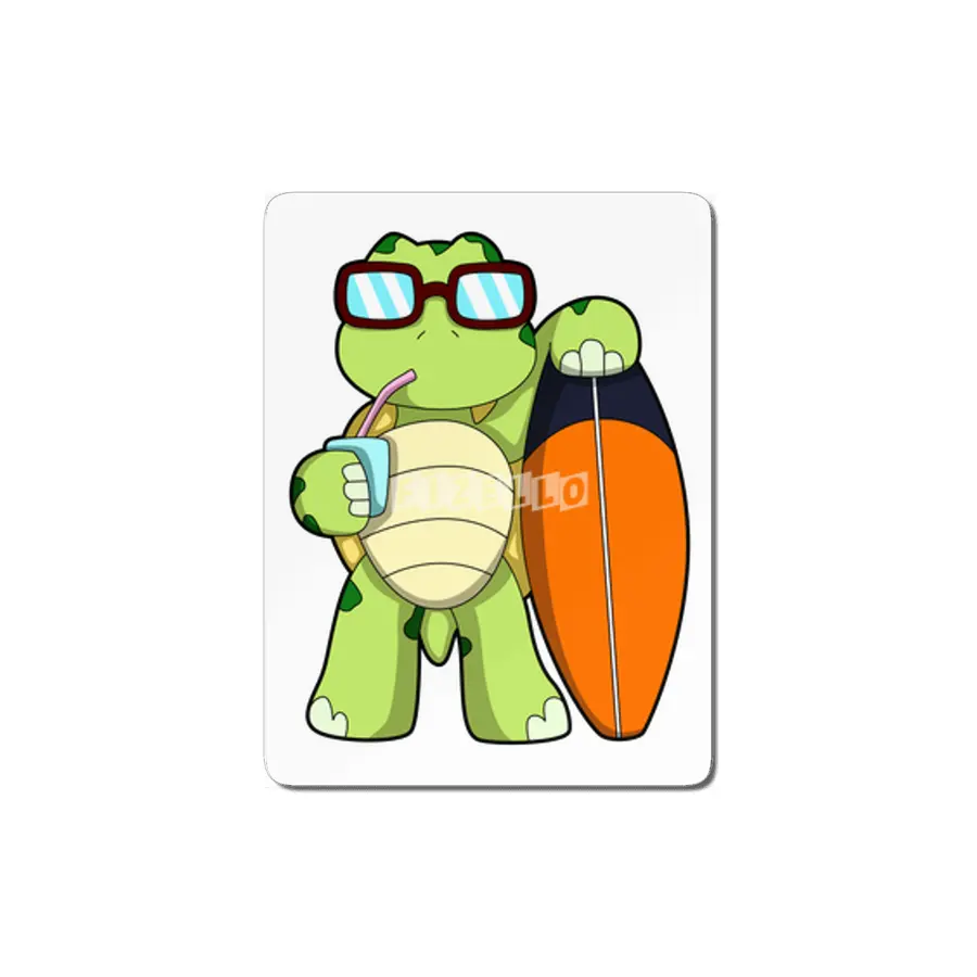 Turtle as Surfer with Surfboard & Drink MDF Tablo
