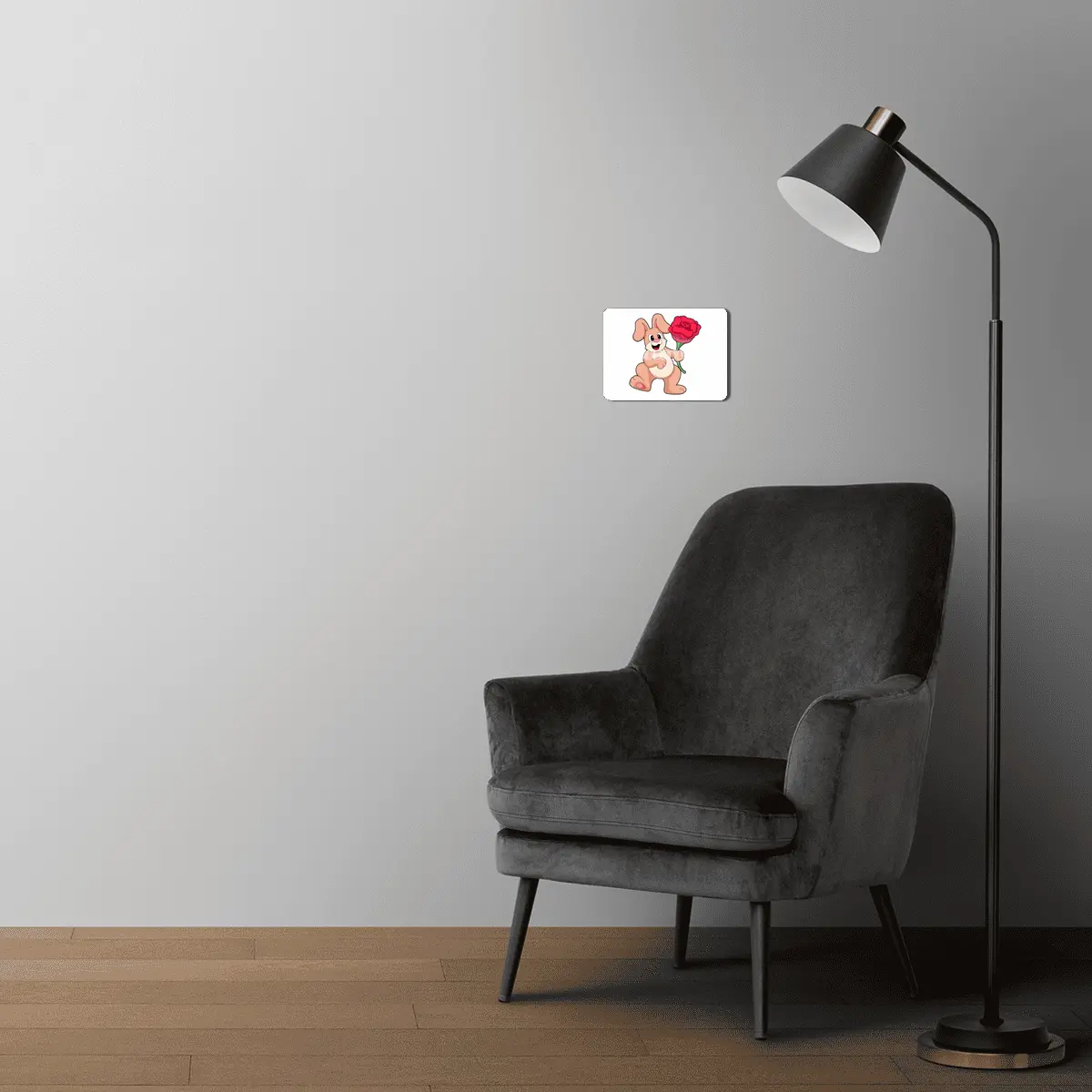 Rabbit with red Rose MDF Tablo